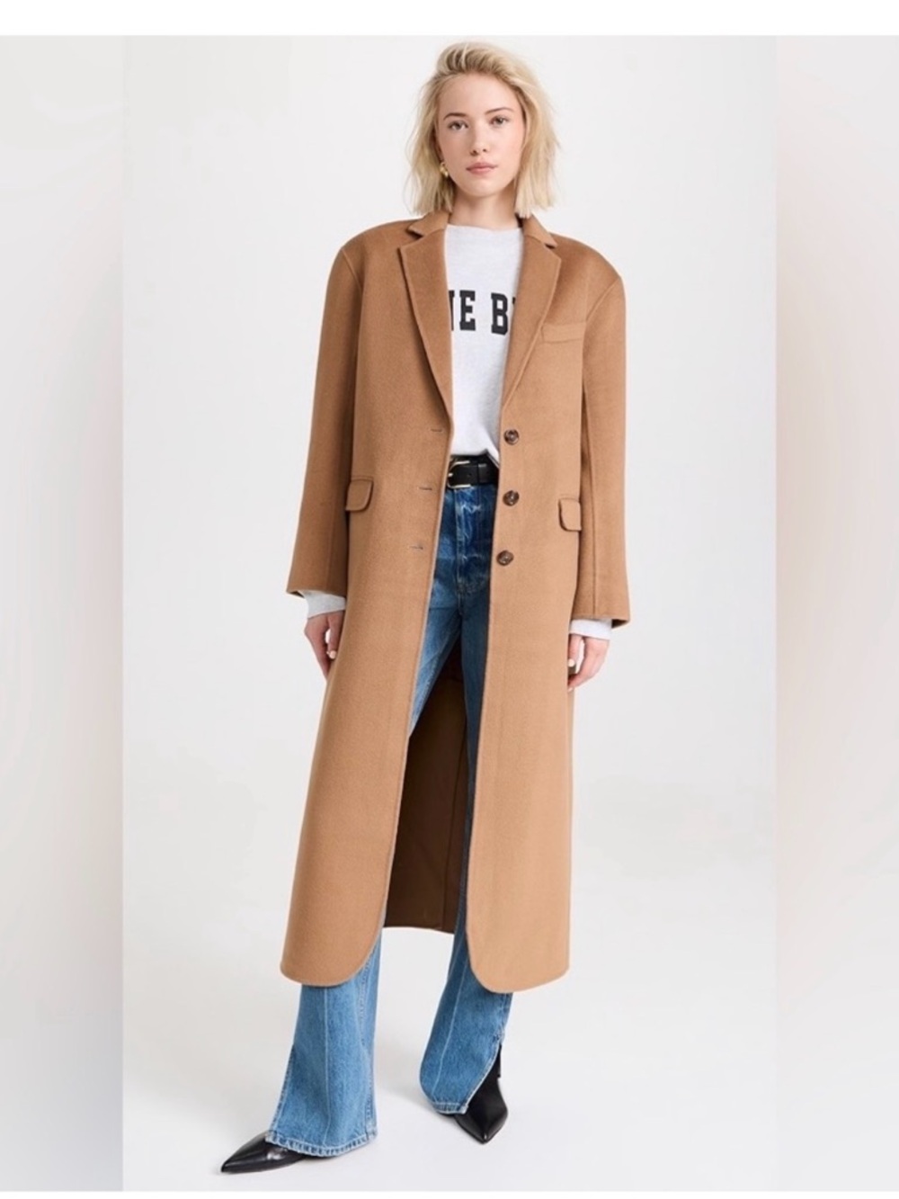 Anine Bing Camel Long Single-Breasted Trench Coat